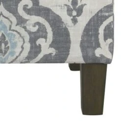 Wooden Hidden Storage Ottoman with Patterned Fabric Upholstery Gray/Blue - Benzara -Ottomans Official Shop unnamed file 10007