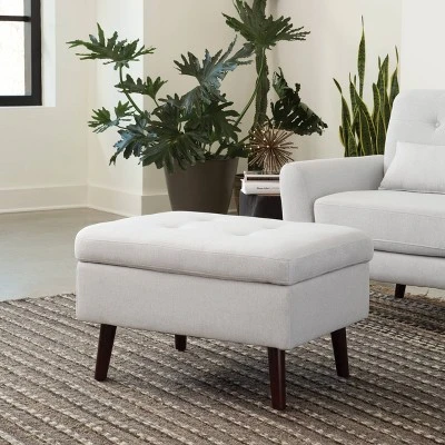 Tufted Fabric Mid-Century Modern Storage Ottoman & Walnut Legs Light Gray - OFM 11 Tufted Fabric Mid-Century Modern Storage Ottoman & Walnut Legs Light Gray - OFM – Image 9