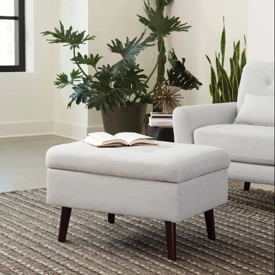 Tufted Fabric Mid-Century Modern Storage Ottoman & Walnut Legs Light Gray - OFM 12 Tufted Fabric Mid-Century Modern Storage Ottoman & Walnut Legs Light Gray - OFM – Image 10