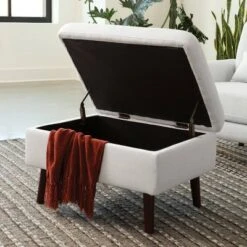 Tufted Fabric Mid-Century Modern Storage Ottoman & Walnut Legs Light Gray - OFM 23 Tufted Fabric Mid-Century Modern Storage Ottoman & Walnut Legs Light Gray - OFM -Ottomans Official Shop unnamed file 10018