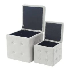 Olivia & May Set of 2 Contemporary Square Storage Stools Beige - Olivia & May -Ottomans Official Shop unnamed file 10031