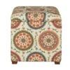 Suzani Patterned Fabric Upholstered Wooden Ottoman with Hidden Storage White/Orange - Benzara -Ottomans Official Shop unnamed file 10039