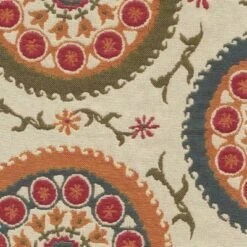 Suzani Patterned Fabric Upholstered Wooden Ottoman with Hidden Storage White/Orange - Benzara -Ottomans Official Shop unnamed file 10041