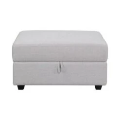 Storage Ottoman with Fabric Upholstery and Tapered Legs Gray - Benzara