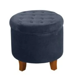 Button Tufted Velvet Upholstered Wooden with Hidden Storage Ottoman - Benzara Blue/brown -Ottomans Official Shop unnamed file 10068