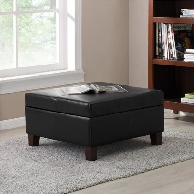 Bert Square Faux Leather Storage Ottoman Black - Dorel Living 3 Bert Square Faux Leather Storage Ottoman Black - Dorel Living
