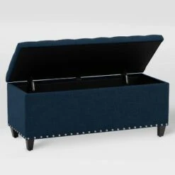 Boston Tufted Fabric Storage Ottoman Navy Blue - CorLiving