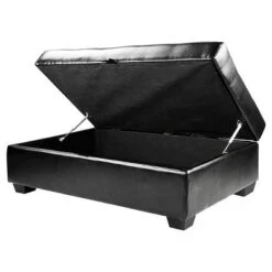 Antonio Bonded Leather Storage Ottoman - CorLiving Black