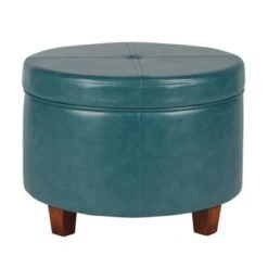 Upholstered Wooden Ottoman with Single Button Tufted Lift Top Storage - Benzara Blue
