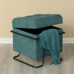 Fabulaxe Square Fabric Storage Ottoman with Black Metal Frame -Ottomans Official Shop unnamed file 10168