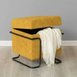 Fabulaxe Square Fabric Storage Ottoman with Black Metal Frame -Ottomans Official Shop unnamed file 10170