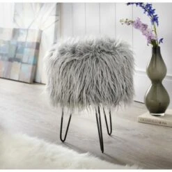 Patrice Faux Fur Stool - Buylateral Gray