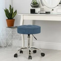 24.5" Nora Tufted Backless Adjustable Metal Vanity and Office Stool with Casters - Hillsdale Furniture Blue