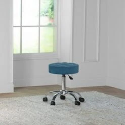 24.5" Nora Tufted Backless Adjustable Metal Vanity and Office Stool with Casters - Hillsdale Furniture Blue -Ottomans Official Shop unnamed file 10253