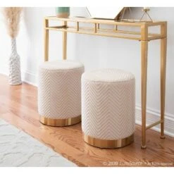 Marla Glam Chevron Ottoman - LumiSource Steel/velvet Gold/cream -Ottomans Official Shop unnamed file 10265