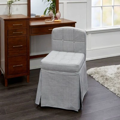 Skirted Tufted Vanity Seat Gray - Silverwood 4 Skirted Tufted Vanity Seat Gray - Silverwood – Image 2