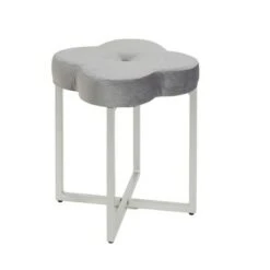 Quatrefoil Vanity Seat - Silverwood Gray Velvet -Ottomans Official Shop unnamed file 10289
