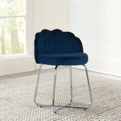 18.25" Catalina Scallop Back Metal Vanity Stool - Hillsdale Furniture Dark Blue -Ottomans Official Shop unnamed file 10361