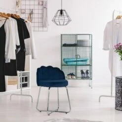 18.25" Catalina Scallop Back Metal Vanity Stool - Hillsdale Furniture Dark Blue -Ottomans Official Shop unnamed file 10362