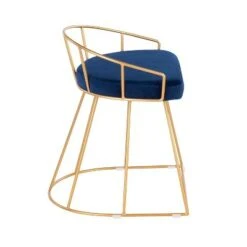 Canary Glam/Contemporary Vanity Stool - LumiSource Gold/white Velvet