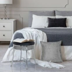 Ottomans Official Shop 13 18" Venice Metal Backless Vanity Stool with Faux - Hillsdale Furniture Black Crystal/chrome