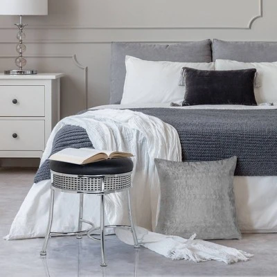 18" Venice Metal Backless Vanity Stool with Faux - Hillsdale Furniture Black Crystal/chrome 3 18" Venice Metal Backless Vanity Stool with Faux - Hillsdale Furniture Black Crystal/chrome