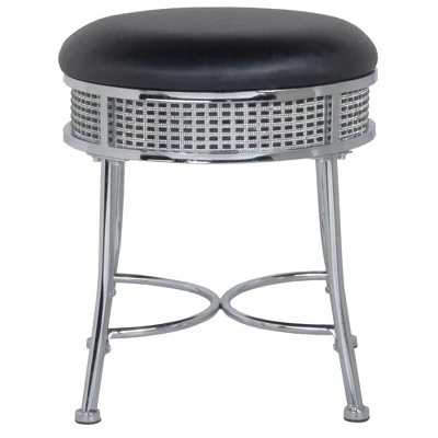18" Venice Metal Backless Vanity Stool with Faux - Hillsdale Furniture Black Crystal/chrome 5 18" Venice Metal Backless Vanity Stool with Faux - Hillsdale Furniture Black Crystal/chrome – Image 3