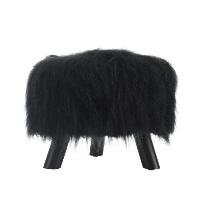 Faux Fur Foot Stool - Linon Black 3 Faux Fur Foot Stool - Linon Black