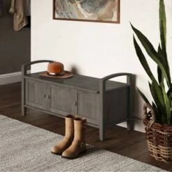 44" Norfolk Solid Wood Entryway Storage Bench - WyndenHall Rustic Natural Aged Brown