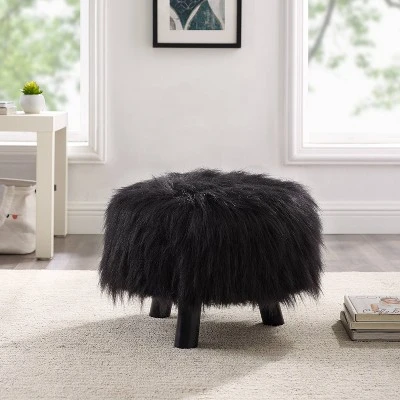 Faux Fur Foot Stool - Linon Black 5 Faux Fur Foot Stool - Linon Black – Image 3