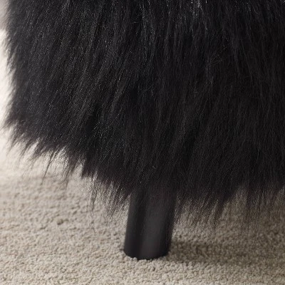 Faux Fur Foot Stool - Linon Black 6 Faux Fur Foot Stool - Linon Black – Image 4