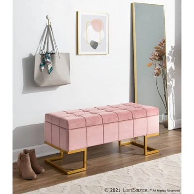 41" Midas Glam Storage Bench - LumiSource Steel/velvet Gold/white 11 41" Midas Glam Storage Bench - LumiSource Steel/velvet Gold/white – Image 9