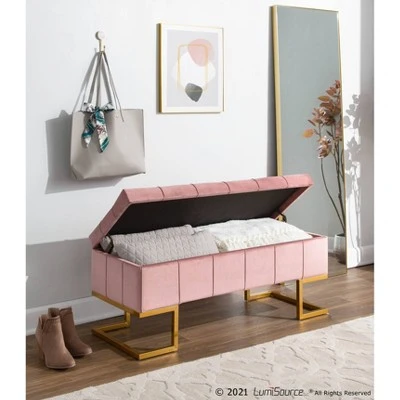 41" Midas Glam Storage Bench - LumiSource Steel/velvet Gold/white 12 41" Midas Glam Storage Bench - LumiSource Steel/velvet Gold/white – Image 10
