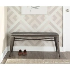 42" Oregon Industrial and Farmhouse Backless Bench Metal and Steel - LumiSource Vintage White/espresso -Ottomans Official Shop unnamed file 1294