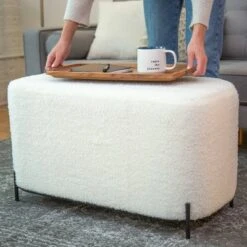 32" Modern Decorative Bench with Metal Base - WOVENBYRD Gray