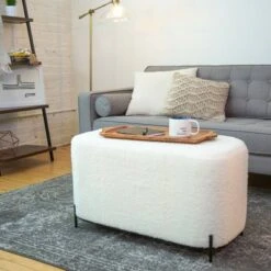 32" Modern Decorative Bench with Metal Base - WOVENBYRD Gray -Ottomans Official Shop unnamed file 1307