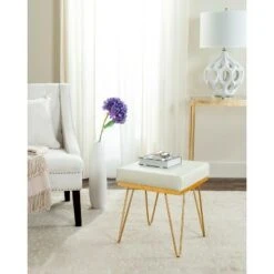 Jenine Faux Ostrich Square Bench - Cream/Gold - Safavieh