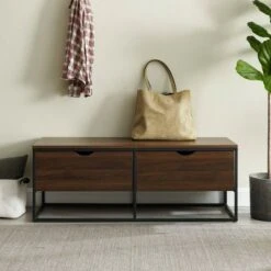 Modern 47.75" 2 Drawer Entry Storage Bench - Saracina Home Dark Walnut -Ottomans Official Shop unnamed file 1404