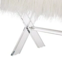 26" Faux Fur Upholstered Bench with Acrylic X Leg White - Glitzhome -Ottomans Official Shop unnamed file 1439