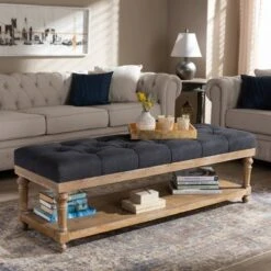 Linda Linen Fabric Upholstered Washed Wood Storage Bench - Baxton Studio Gray -Ottomans Official Shop unnamed file 1466