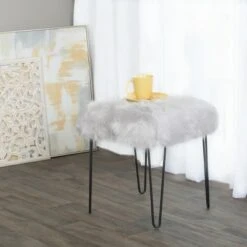 Faux Fur Gray Stool - HomePop 10 Faux Fur Gray Stool - HomePop -Ottomans Official Shop unnamed file 147