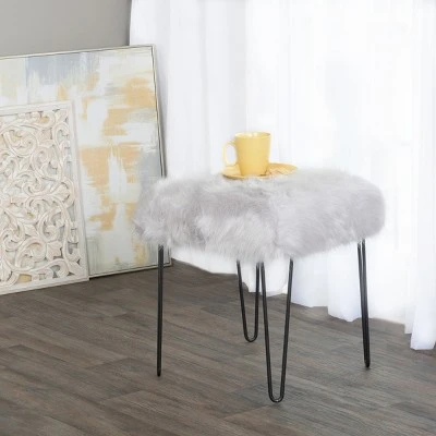Faux Fur Gray Stool - HomePop 5 Faux Fur Gray Stool - HomePop – Image 3