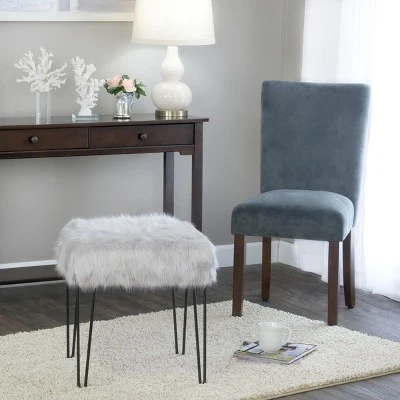 Faux Fur Gray Stool - HomePop 7 Faux Fur Gray Stool - HomePop – Image 5