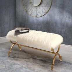 Miley White Faux Fur Bench White - Abbyson Living
