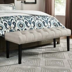 Diamond Button Tufted Upholstered Bed Bench - HomeFare Gray