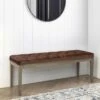 Hopewell Tufted Ottoman Bench Distressed Saddle Brown - WyndenHall