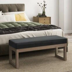 Large Madison Ottoman Bench - WyndenHall Midnight Black