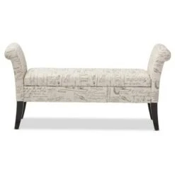Avignon Script - Patterned French Laundry Fabric Storage Ottoman Bench - Baxton Studio