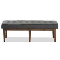Lucca Mid Century Modern Walnut Wood Fabric Upholstered Button Tufted Bench Dark Gray - Baxton Studio