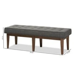 Lucca Mid Century Modern Walnut Wood Fabric Upholstered Button Tufted Bench Dark Gray - Baxton Studio -Ottomans Official Shop unnamed file 1625